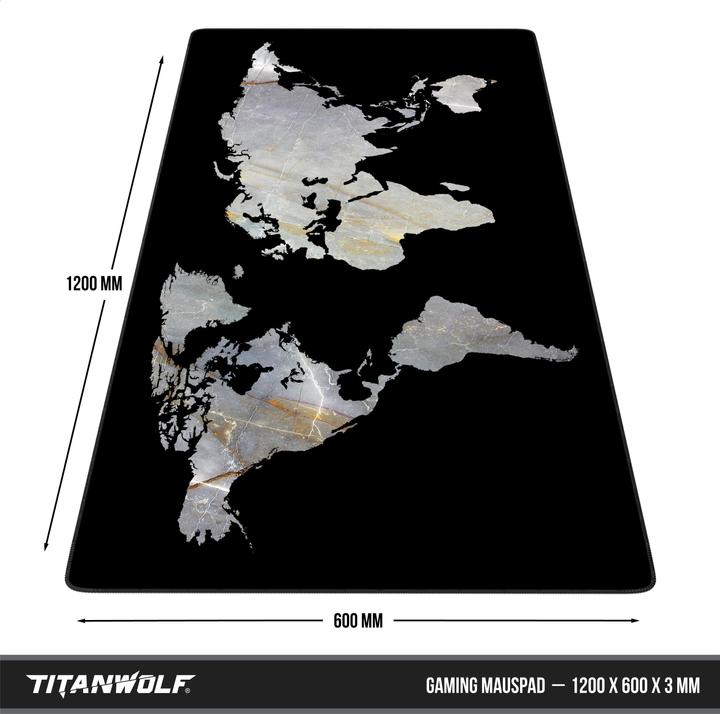 Actual product image Titanwolf Gaming mouse pad, XXXL speed mouse mat 1200 x 600 mm, speed & precision, world map marble (XXL)