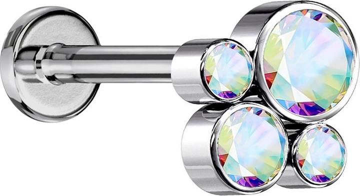 Star Piercing Micro Labret Innengewinde silber vier Kristalle multicolor (ohne Messing, Titan G23)