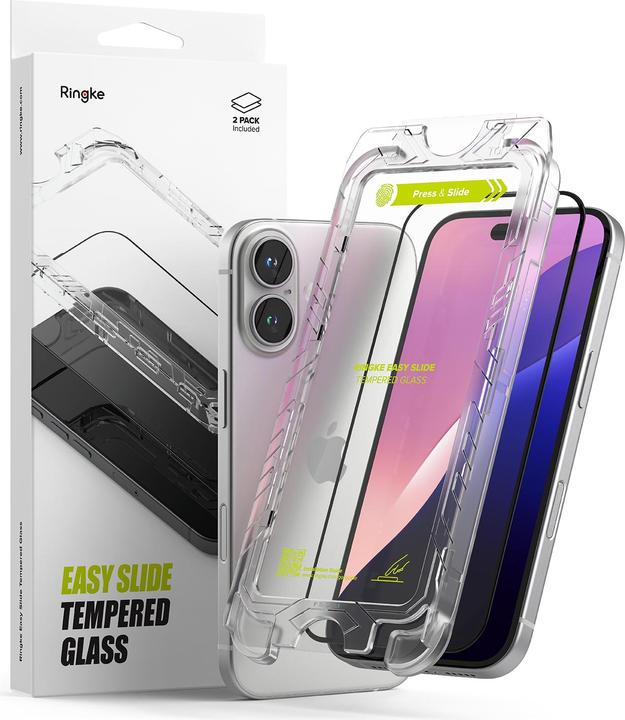 Ringke Screen Protector voor iPhone 16 / 15 EASY SLIDE TEMPERED GLASS 2 pack, w installation Jig (2 Stuk, Apple iPhone 16)