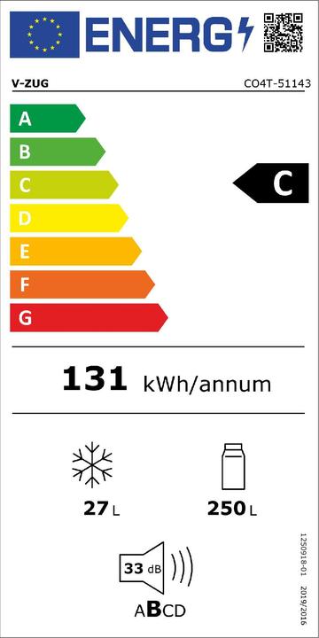 Energy Label V-Zug Built-in refrigerator Cooler V4000 178KG Left (178 l)