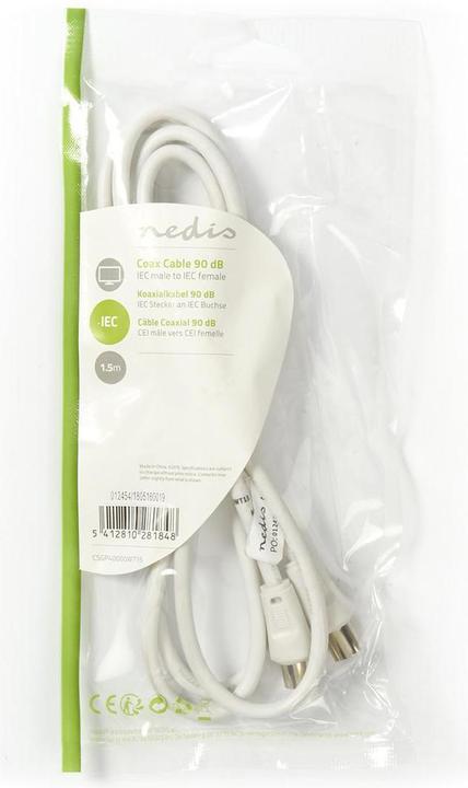 Produktbild Nedis Koaxial Kabel IEC (Coax) Stecker IEC (Coax) Buchse Vernickelt 75 Ohm Doppelt geschirmt rund PV (90 dB, Antennenkabel)