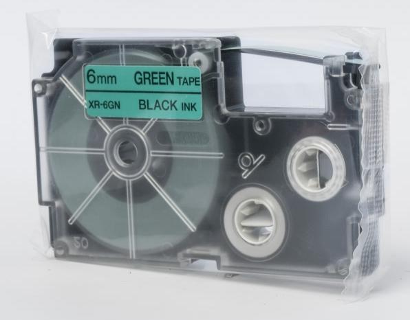 Actual product image Casio Tape cartridge XR-6 GN 6mm black on green (0.60 cm, Green)