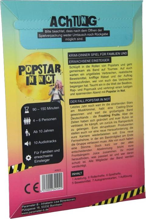 Actual product image Parameter B Popstar in distress - murder mystery dinner (German)