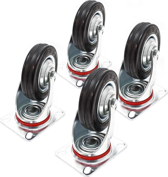 Produktbild Wiltec Lenkrollen Set 4x Vollgummirad 100mm Transportrolle 70kg Metallfelge Möbelrollen