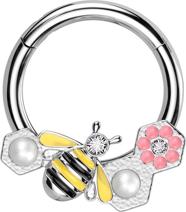 Immagine prodotto Star Piercing Anello a micro segmenti pieghevole in argento con ape e fiori (Acciaio chirurgico 316L, Ottone)