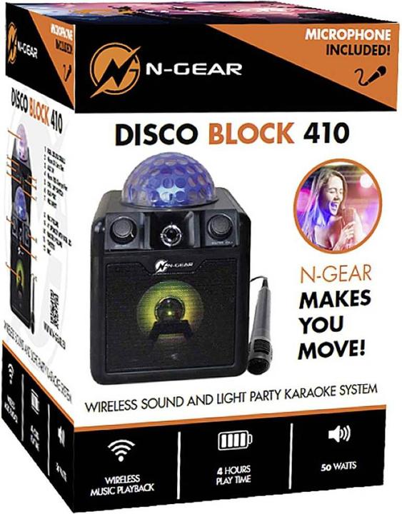 Immagine prodotto N-Gear DISCO410 ( ) Altoparlante Bluetooth per karaoke e feste con palla da discoteca, effetti luce e (6 h, Corrente elettrica)