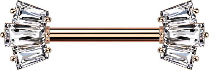Star Piercing Barbell rosegold mit zwei Aufsätze drei Baguette Kristalle silber (Chirurgenstahl 316L, Messing)