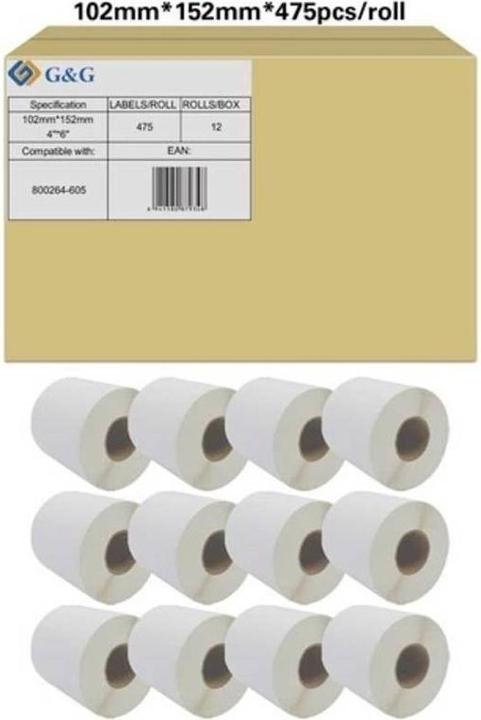 Rotolo di etichette 102 x 152 mm Carta Bianca 12 Rotoli Permanenti RL-P-S2011-102*152*475-BK/WT