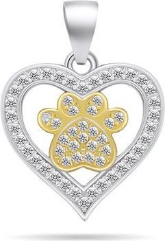Brilio Silver - Beautiful bicolor pendant with zircons Heart with paw PT107WY