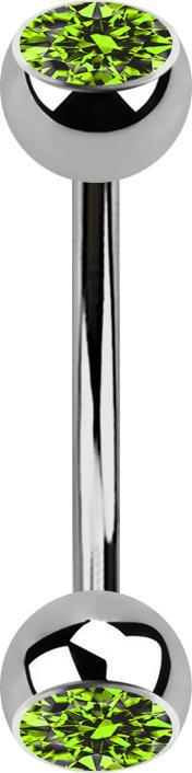 Immagine prodotto Star Piercing Micro banana d'argento con due sfere di cristallo verde chiaro (Titanio G23)