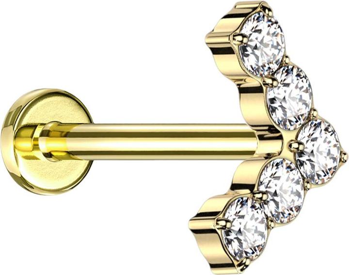 Star Piercing Micro Threadless Labret vergoldet Winkel mit Kristallen silber (ohne Messing, Titan G23)