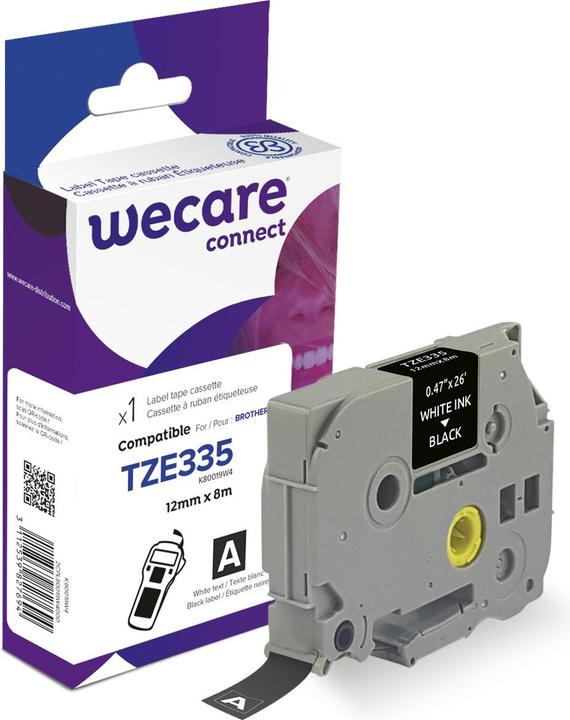 Wecare Schriftband kompatibel zu BROTHER TZE-335 weiss auf schwarz (1.20 cm, Schwarz)