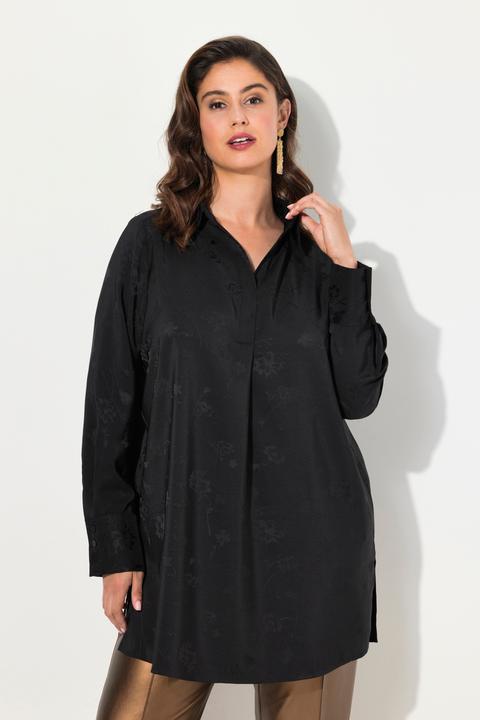 Produktbild Ulla Popken Longtunika, Satin, Struktur, V-Ausschnitt, Langarm (60)