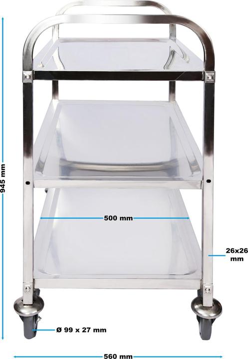 Image du produit Wiltec Chariot de service Acier affiné 3 Étagères jusqu’à 150kg Desserte Table servante mobile avec frein