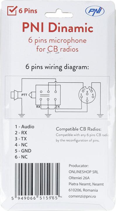 Actual product image PNI Dynamic 6-pole microphone for CB radio