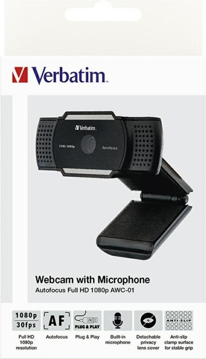 Produktbild Verbatim Webcam mit Mikrofon AWC-01 1080p Autofokus (3.60 Mpx)