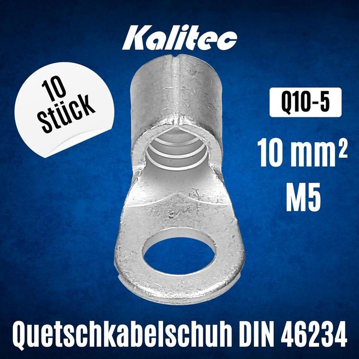 Actual product image Kalitec 10 pieces Q10-5 crimping cable lug 10mm² M5 I Uninsulated I Mandrel crimping I For multi-, fine- and