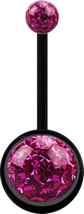 Actual product image Star Piercing Banane schwarz mit zwei Kristallkugeln fuchsia Epoxy Schutzschicht (without brass, Bioflex)