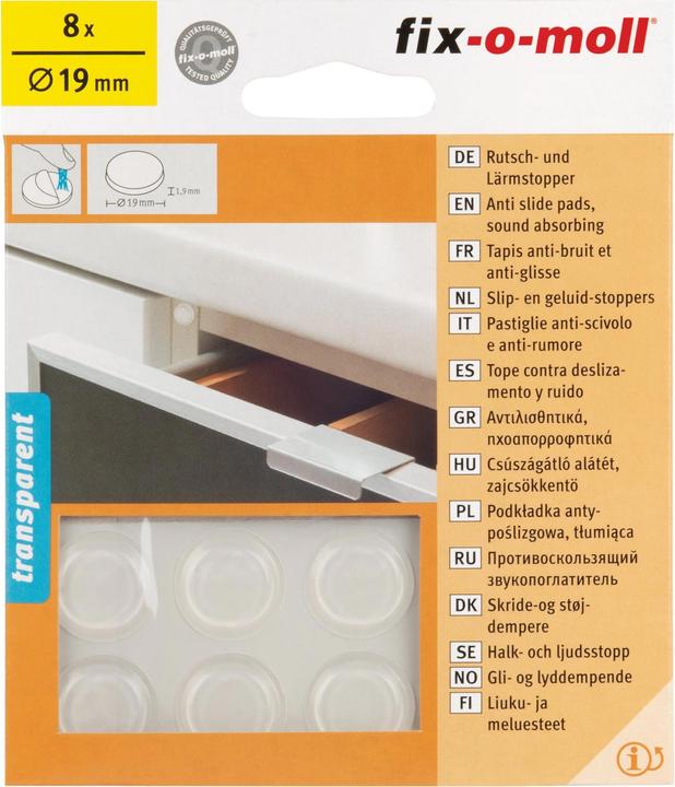 Actual product image Fix-o-moll Slip and noise stopper 1.9 mm / Ø 19 mm 8 x (Plastic sliders, 8 Piece)