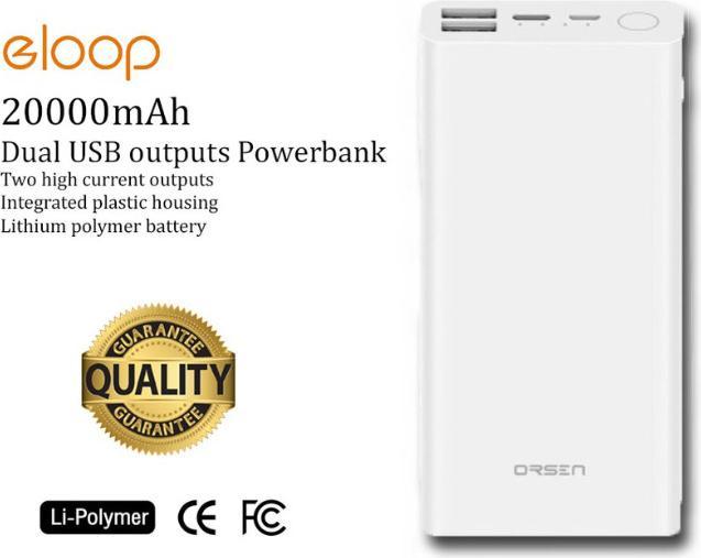 Produktbild Orsen E39 Power Bank 20000mAh Baltas (20000 mAh, 74000 Wh)
