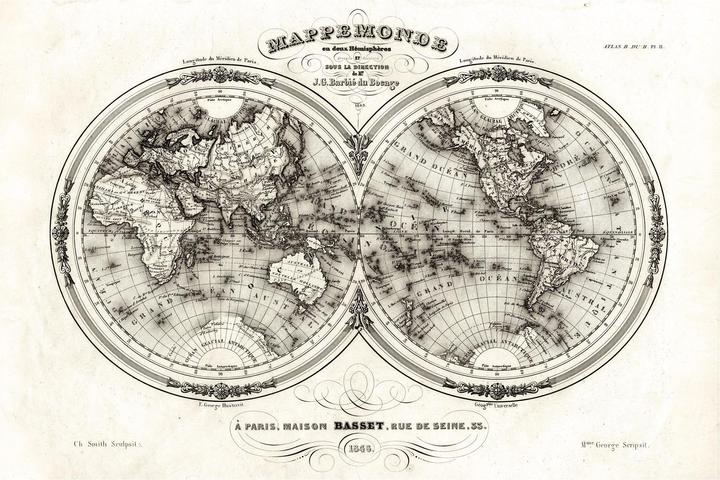 Image du produit Bilderwelten Carte du monde - Carte française des hémisphères à partir de 1848 Premium (288 x 190 cm)