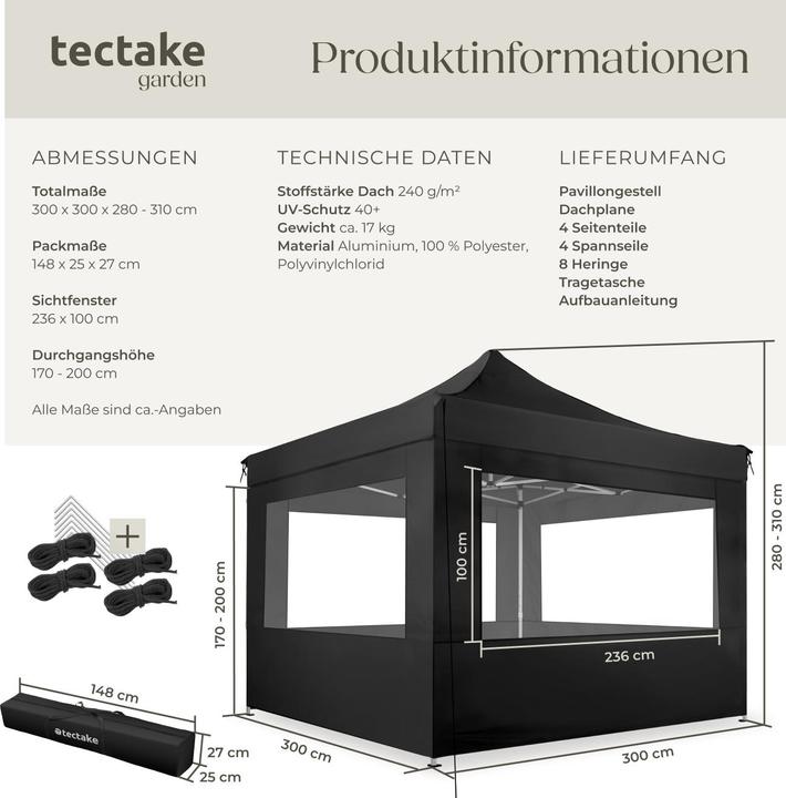 Image du produit tectake Pavillon de jardin (300 cm, 300 cm)