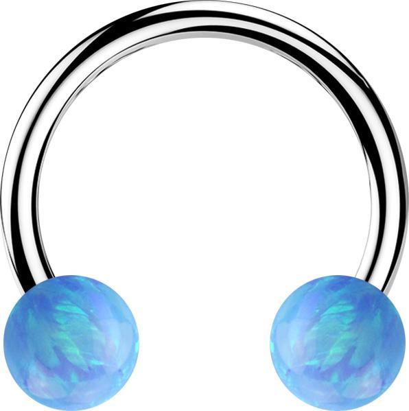 Image du produit Star Piercing Micro Circular Barbell argent avec deux boules opale bleu clair (sans laiton, Acier chirurgical 316L)