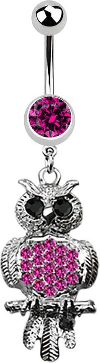 Immagine prodotto Star Piercing Banana argento con ciondolo gufo nero fucsia (Acciaio chirurgico 316L, senza ottone)
