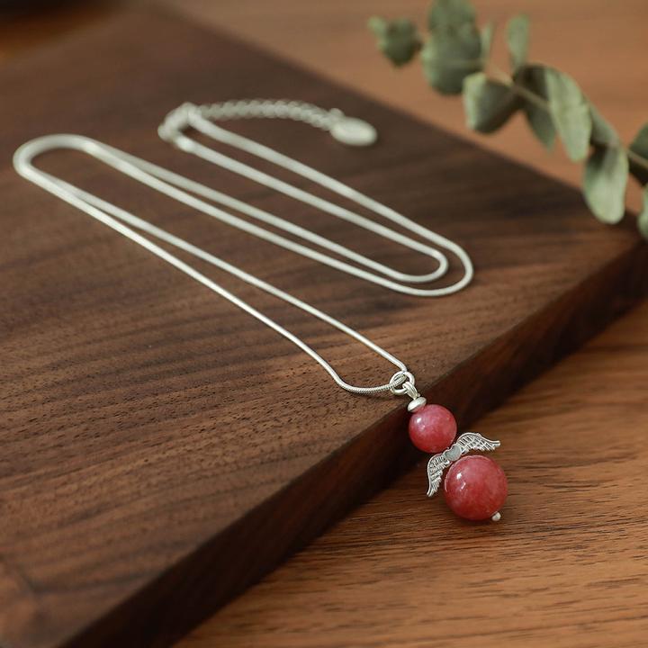 Image du produit Andreani Collier avec petit pendentif ange en agate rouge véritable (Rouge)