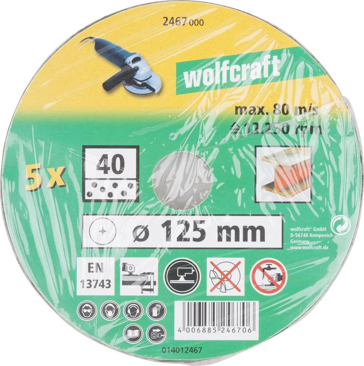 Produktbild wolfcraft wolfcraft 1 Fiberschleifsch.-Set 20-tlg. WS ø125mm (24, 40, 60, 100)
