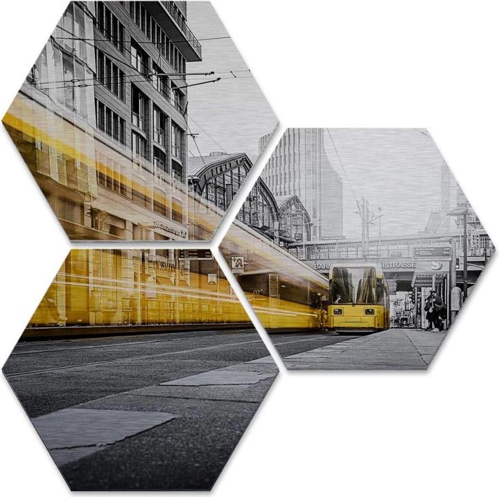 Produktbild Trenddeko Hexagon - Silbereffekt - Berlin Friedrichstrasse 02 (3er Set) (35 x 30 cm)