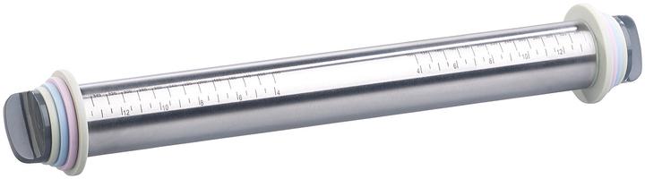 Produktbild Rosenstein & Söhne Höhenverstellbarer Edelstahl-Teigroller, 4 Paar Abstandsscheiben, 35cm