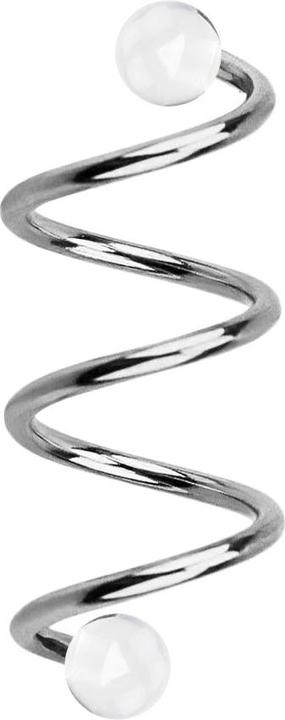 Star Piercing Micro Spirale silber mit zwei Kugeln transparent (ohne Messing, Chirurgenstahl 316L)