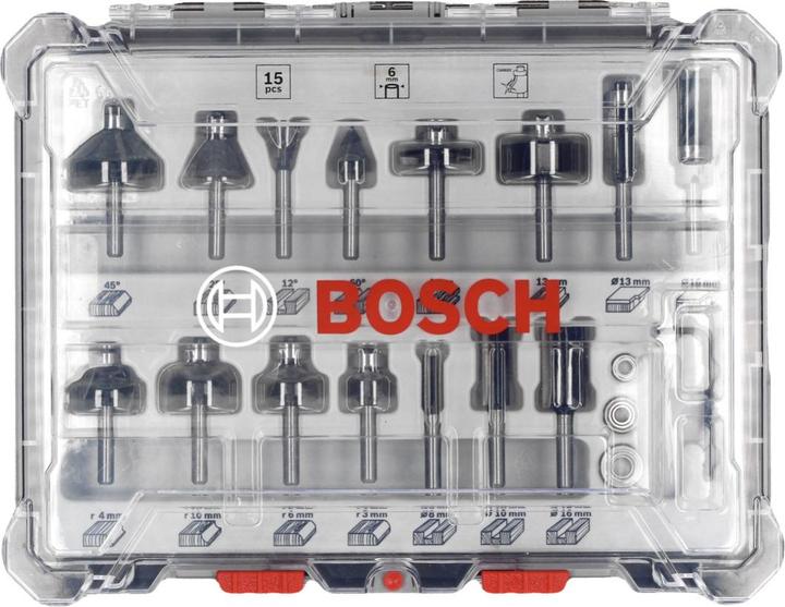 Produktbild Bosch Professional Zubehör 15-teiliges Fräser-Set, 6-mm-Schaft für Handfräsen