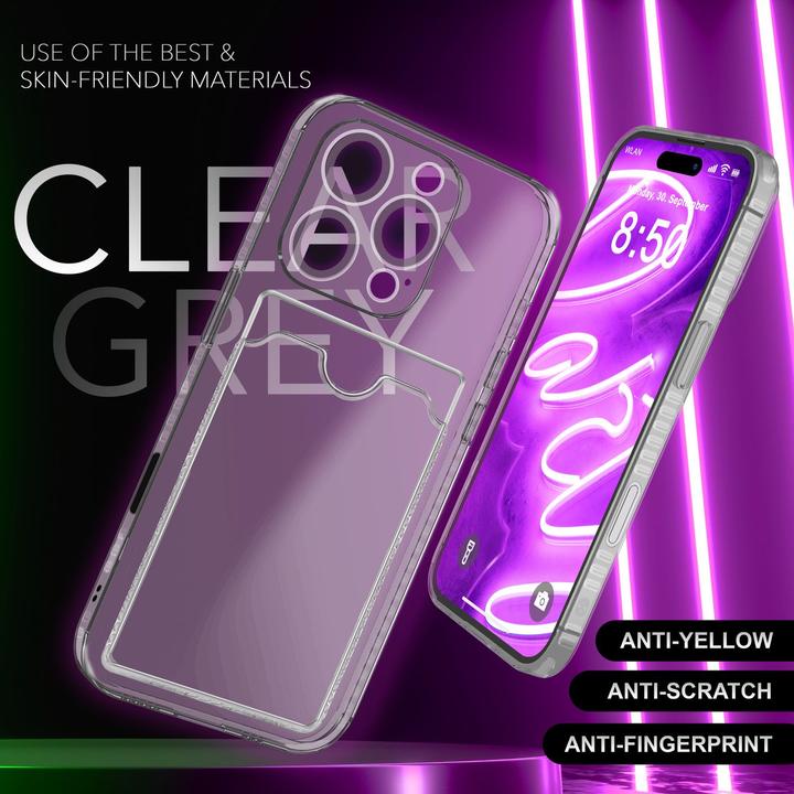 Actual product image Nalia Clear transparent neon silicone cover card holder (Apple iPhone 16 Pro)