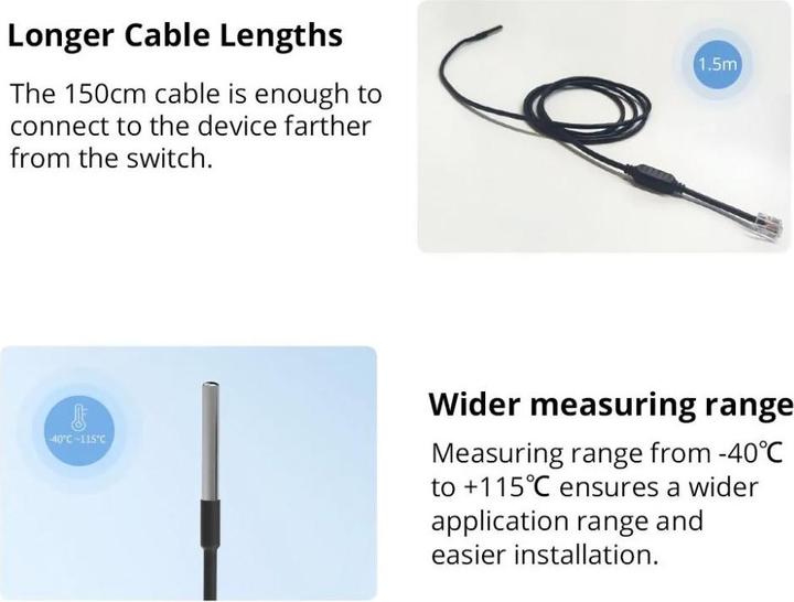 Actual product image Sonoff WTS01 Temperature sensor Waterproof RJ9 1.5m