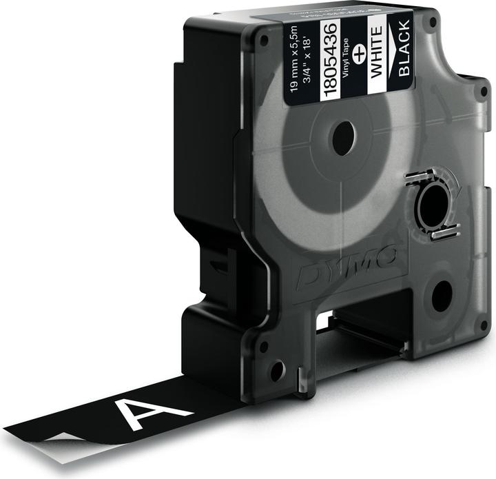 Actual product image Dymo Rhino 19mm white on black vinyl (1.90 cm, Black)