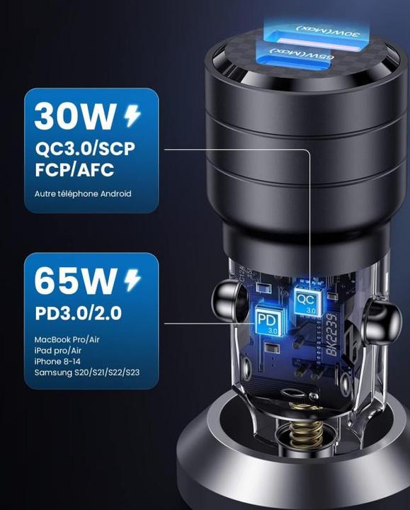 Produktbild Usams Ład. sam. C36 USB+USB-C 95W Fast Charge czarny/black CC176CC01 (US-CC176)