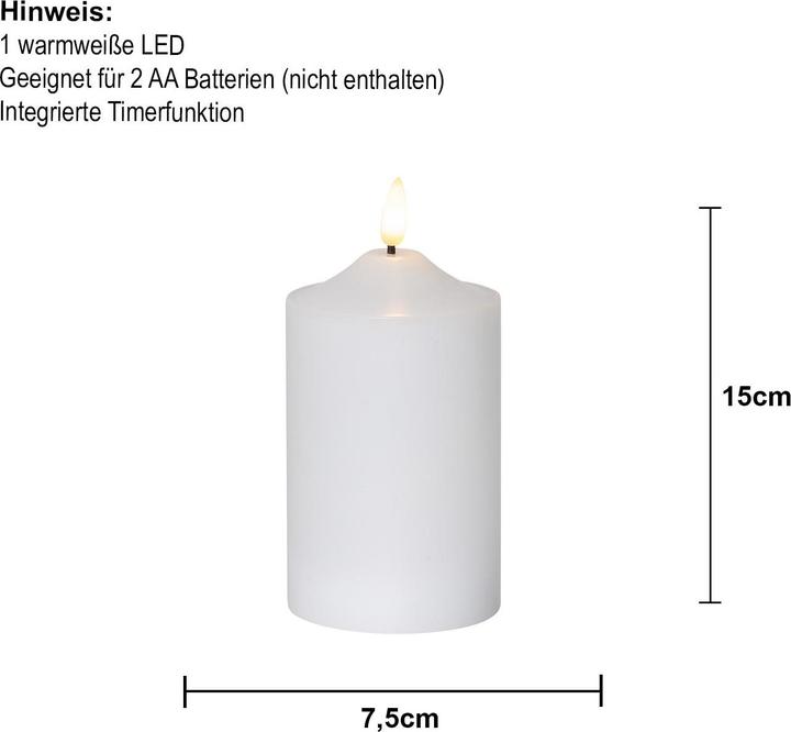 Produktbild Star Trading LED-Kerze Pillar Flamme 7.5 cm x 15 cm, Weiss (1 x)