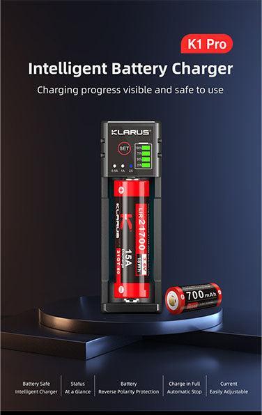 Actual product image Klarus K1-PRO battery charger with USB port (1 pcs., Battery + charger)