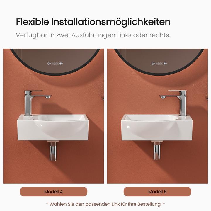 Produktbild Emke Wandwaschbecken 405 x 280 x 140 mm, Rechteckig, Keramik, Rechtes Hahnloch, Strahlend weiss (280 mm, 405 mm)
