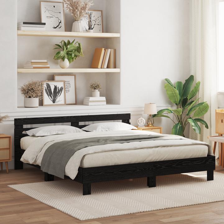 Produktbild VidaXL Eichen Bettgestell Schwarz Eiche Massivholz Eiche 180 x 200 cm (180 x 200 cm)