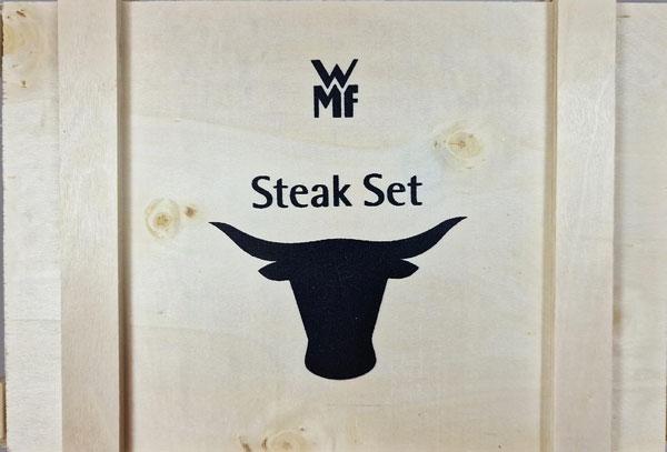 Productafbeelding WMF Steak Bestek Set Steakmessen 6 Personen 12st Speciaal Lemmet Staal Eikenhout Houten Doos (12 Stuk, Bestekset)