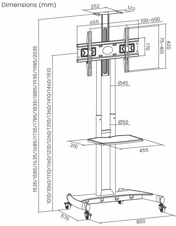 Produktbild Art Mobilständer + TV-Halterung 32-70" 45kg (70", 45 kg)
