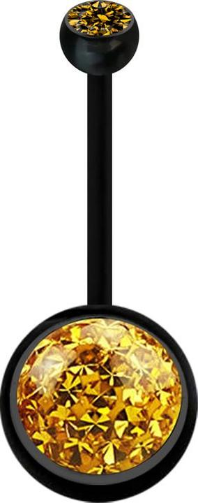 Star Piercing Banane schwarz mit Kugel Kristall topaz und Kugel Kristall topaz Epoxy Schutzschicht (ohne Messing, Bioflex)