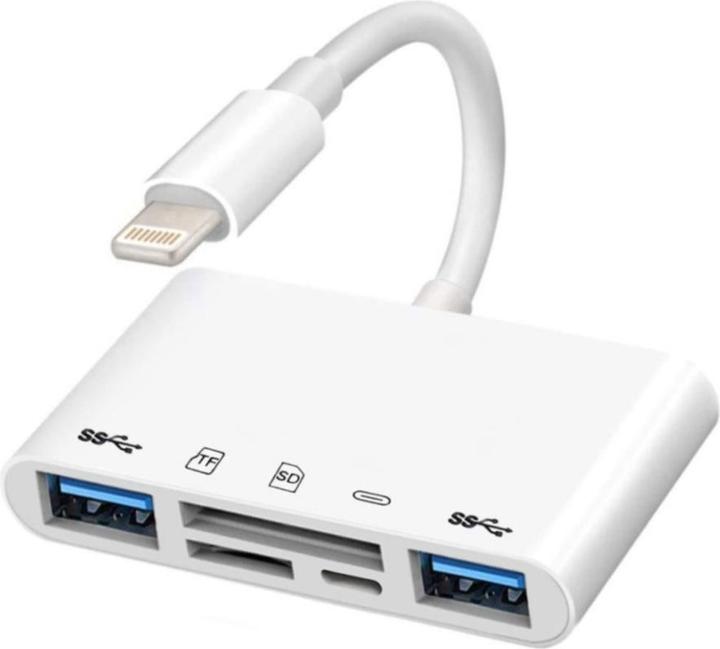 Produktbild Deltalabs Lightning auf SD/MicroSD Kartenleser & Ladeadapter für iPhone/iPad (Lightning, USB-A, MicroDot)
