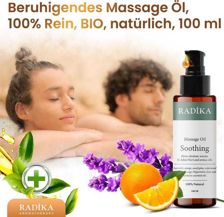 Produktbild Radika Massageöl, Beruhigendes Massage-Öl, 100% Rein, BIO, natürlich, 100 ml (100 ml)