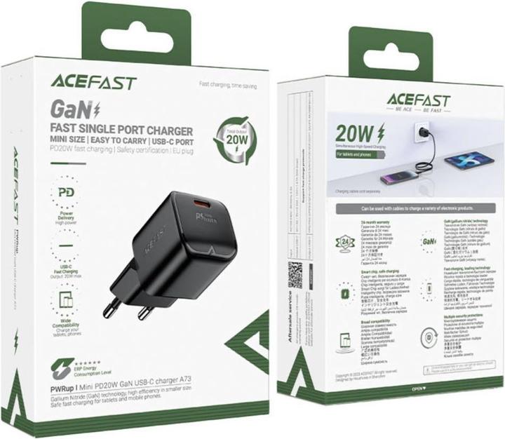 Produktbild Acefast A73 Mini PD 20W GaN USB-C Wandladegerät – Schwarz (20 W)