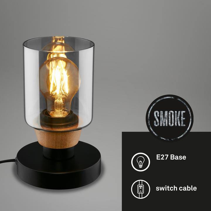 Produktbild Briloner Tischleuchte, mit Holz, Rauchglas, 1xE27/max.10W (E27)