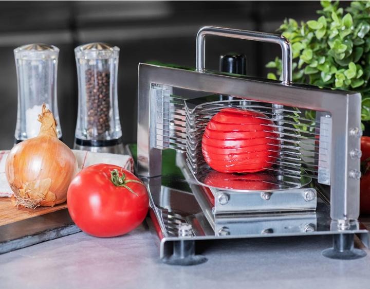 Actual product image Royal Catering Tomatenschneider Edelstahl 10 Klingen 5 5 mm Gastro Gemüseschneider Profi
